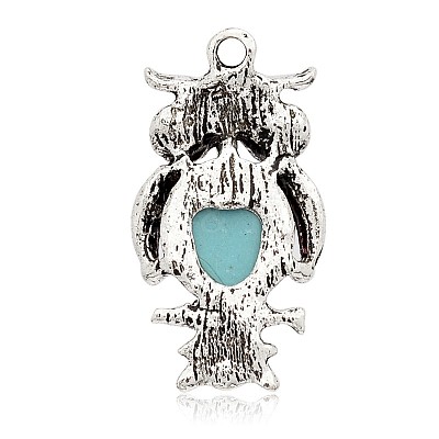 Antique Silver Plated Halloween Owl Alloy Dyed Synthetic Turquoise Pendants PALLOY-J652-01AS-1