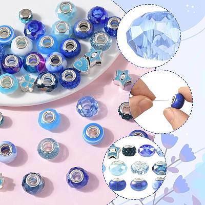 40Pcs 20 Styles Blue Series Resin European Beads RPDL-FS0001-02-1