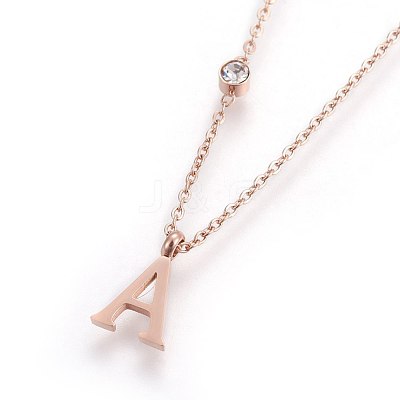 304 Stainless Steel Initial Pendant Necklaces NJEW-G321-04RG-A-1
