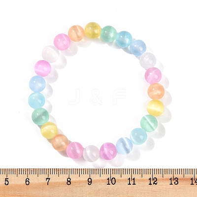 Dyed Natural Selenite Round Beaded Stretch Bracelets for Women G-U005-02M-1