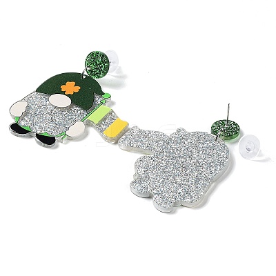 Saint Patrick's Day Sparkling Acrylic Dangle Stud Earrings EJEW-P243-A03-1