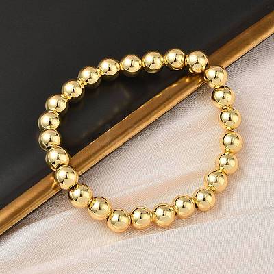Brass Round Beaded Stretch Bracelets for Men Women BJEW-B148-05E-G-1