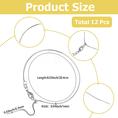 12Pcs 1MM Brass Box Chain Adjustable Slider Bracelets KK-SC0007-32P-1