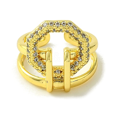 Brass Micro Pave Cubic Zirconia Open Cuff Rings RJEW-K256-23G-1