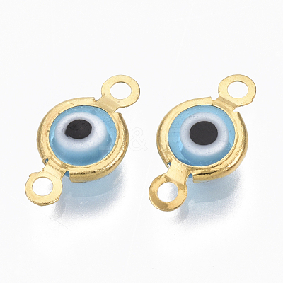 Handmade Evil Eye Lampwork Links connectors X-STAS-T041-02G-03-1