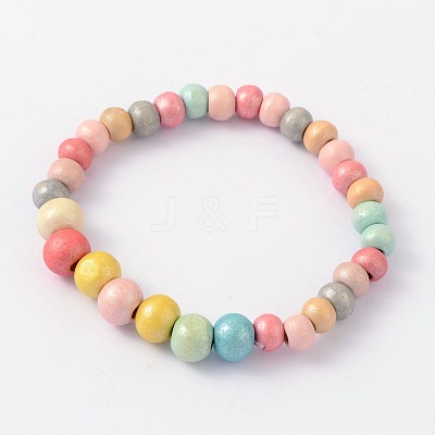 Children's Day Gift Dyed  Round Wood Beaded Kids Stretch Bracelets BJEW-JB02014-1