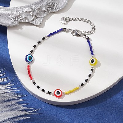 Resin Evil Eye & Glass Seed Beaded Bracelets BJEW-MZ00050-1