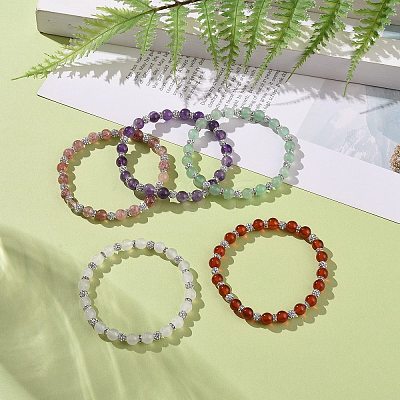 Round Natural Malaysia Jade Bead Stretch Bracelets BJEW-JB09128-1