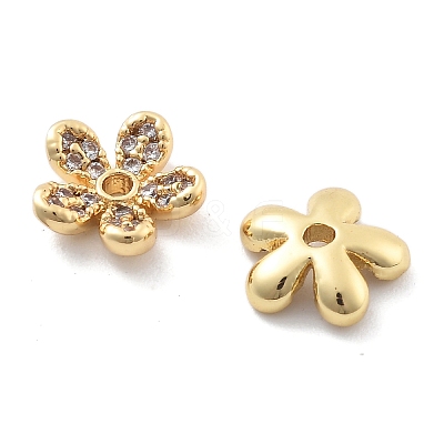 Rack Plating Flower Brass Micro Pave Clear Cubic Zirconia Bead Caps KK-H449-65G-04-NR-1
