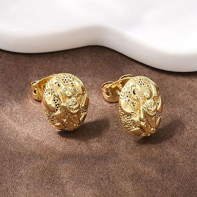 Brass Oval with Human Stud Earrings EJEW-F400-24A-G-1
