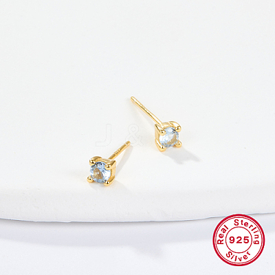 Golden Sterling Silver Micro Pave Cubic Zirconia Stud Earring XN7792-3-1