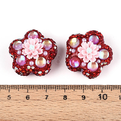 Flower Shape Polymer Clay Rhinestone Beads CLAY-U023-01A-1