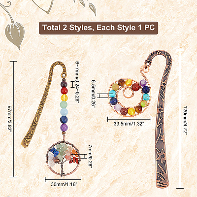 AHADEMAKER 2Pcs 2 Style Tibetan Style Carved Alloy Pendant Bookmarks AJEW-GA0004-83-1