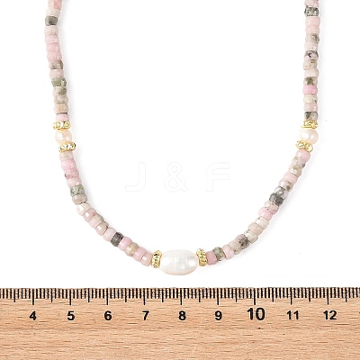 Natural Rhodonite Faceted Rondelle Beaded Necklaces with Natural Pearl Rice Beads NJEW-JN06529-1