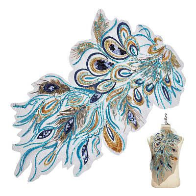 Phoenix Tail Pattern Polyester Lace with PVC Embroidered Fabric SENE-WH0003-38-1
