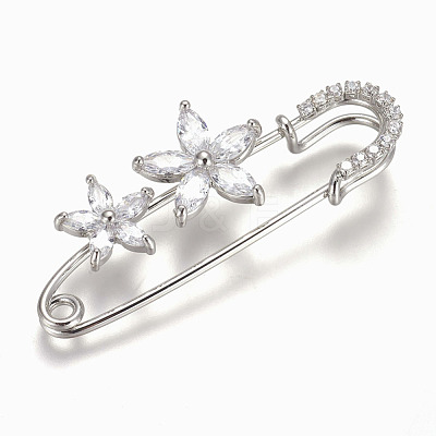 Brass Micro Pave Cubic Zirconia Safety Brooch JEWB-I010-05P-1