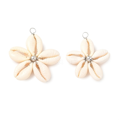 Natural Mixed Cowrie Shell Pendants PALLOY-JF03859-02-1
