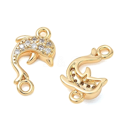SHEGRACE Brass Micro Pave Clear Cubic Zirconia Dolphin Links Connector Charms XGRQ3K383-568G-1