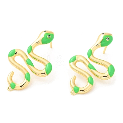 Enamel Snake Stud Earrings with Rhinestone EJEW-D059-03-1