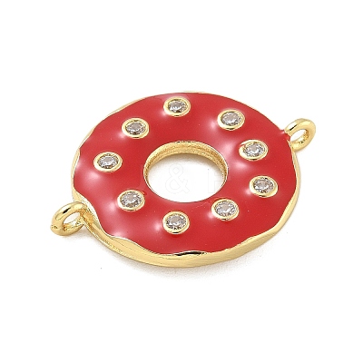 Rack Plating Brass Clear Cubic Zirconia Donut Connector Charms KK-A234-030G-02-1