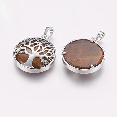 Natural Tiger Eye Pendants G-E388-06P-1