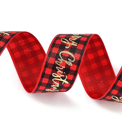 20 Yards Merry Christmas Printed Polyester Grosgrain Ribbons OCOR-K005-02B-1