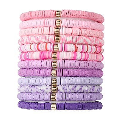 12Pcs 12 Color Polymer Clay Heishi Surfer Stretch Bracelets Set with Plastic Beaded BJEW-JB09548-1