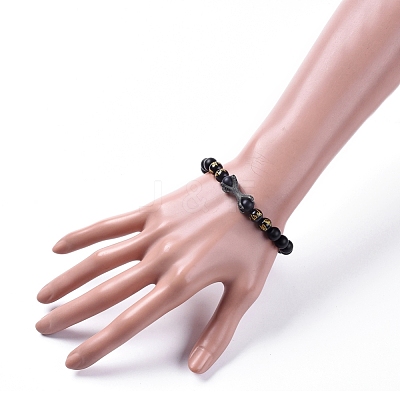 Natural Black Agate(Dyed & Heated) Beads Stretch Bracelets BJEW-JB04801-1