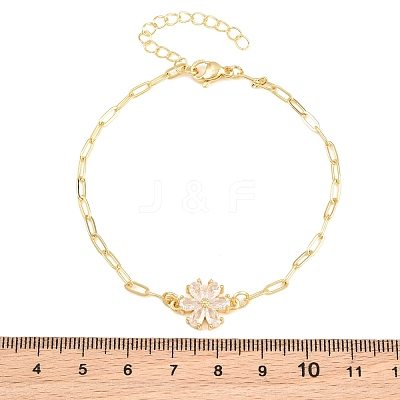 Brass Pave Cubic Zirconia Flower Link Bracelets for Women KK-CBA68DA-07B-G-1