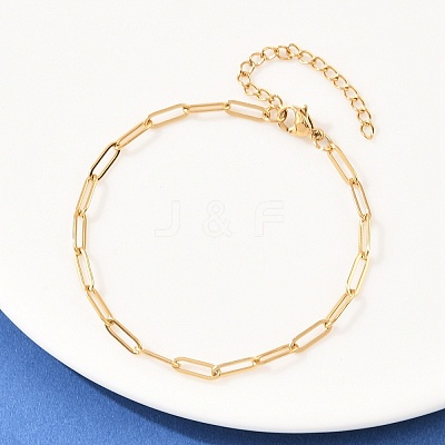 201 Stainless Steel Paperclip Chains Bracelets for Women BJEW-G767-01E-G-1