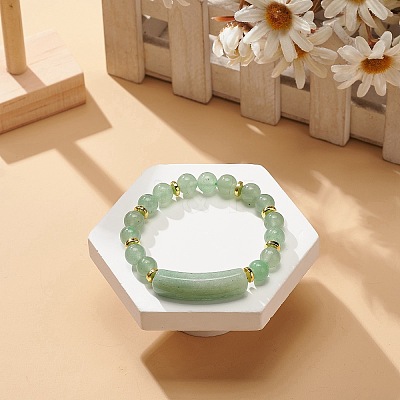 Natural Green Aventurine Rectangle Beaded Stretch Bracelet BJEW-JB08982-01-1