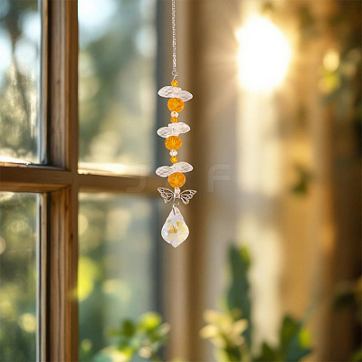 3Pcs Leaf Glass Hanging Suncatchers HJEW-TADJ0015-1