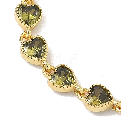 Heart Brass Pave Cubic Zirconia Link Chain Bracelets for Women BJEW-P385-07G-03-1