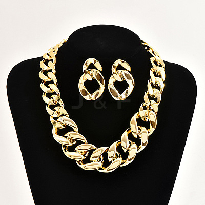 Alloy & CCB Plastic Curb Chain Necklace & Stud Dangle Earrings Sets FS-WG734CE-02-1