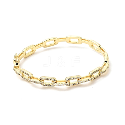 Clear Cubic Zirconia Oval Link Chains Hinged Bangle BJEW-J165-12G-1