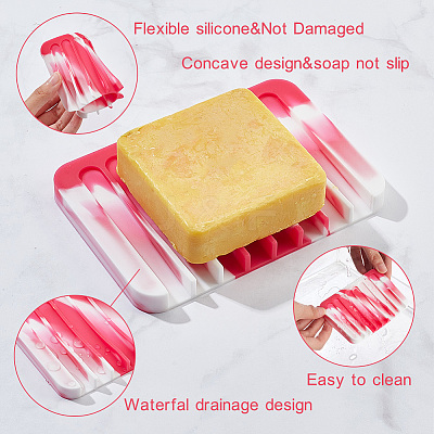 4Pcs 4 Colors Marble Pattern Silicone Soap Dishes AJEW-GA0005-74-1