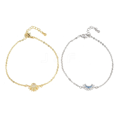 2Pcs Brass Micro Pave Cubic Zirconia Link Bracelets BJEW-G782-01GP-1