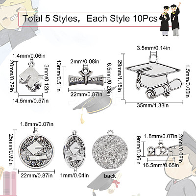 50Pcs 5 Style Tibetan Style Alloy Pendants FIND-SC0003-70-1