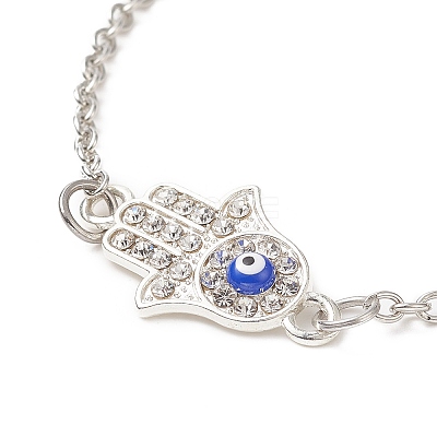 2Pcs 2 Color Crystal Rhinestone Hamsa Hand with Evil Eye Link Bracelet BJEW-JB09161-1