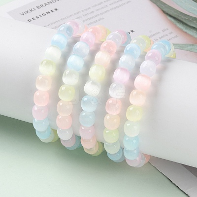 Dyed Natural Selenite Round Beaded Stretch Bracelets for Women BJEW-G731-01B-1