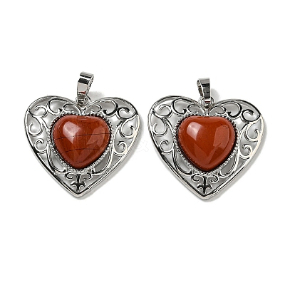Natural Red Jasper Peach Love Heart Pendants G-G158-01D-1