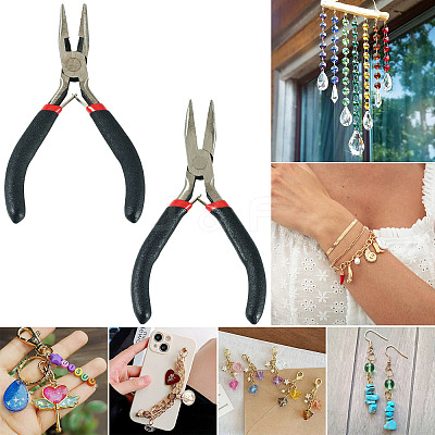 2Pcs 2 Styles Carbon Steel Chain Nose Pliers for Jewelry Making Supplies TOOL-TADJ0001-07-1