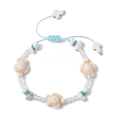 Adjustable Synthetical Turquoise & Magnesite Beaded Braided Bead for Women BJEW-JB11546-1
