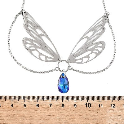 304 Stainless Steel & Blue Glass Pendant Necklaces NJEW-TA00253-1