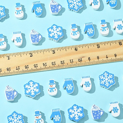 60Pcs 6 Styles Christmas Theme Printed Wood Beads WOOD-FS0001-33-1