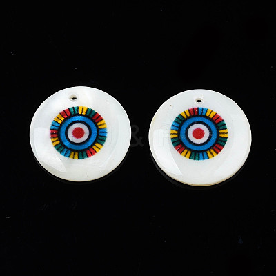 Printed Freshwater Shell Charms SHEL-T009-20B-1