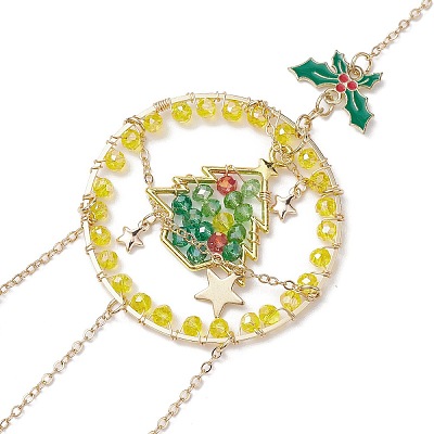 Glass Beads Wire Wrapped Brass Christmas Tree Pendant Decoration X1-HJEW-TA00235-1