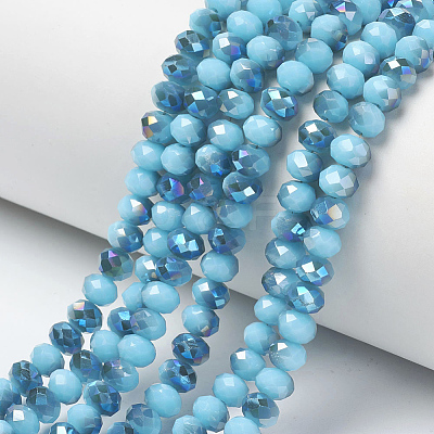 Electroplate Opaque Solid Color Glass Beads Strands X-EGLA-A034-P8mm-I13-1