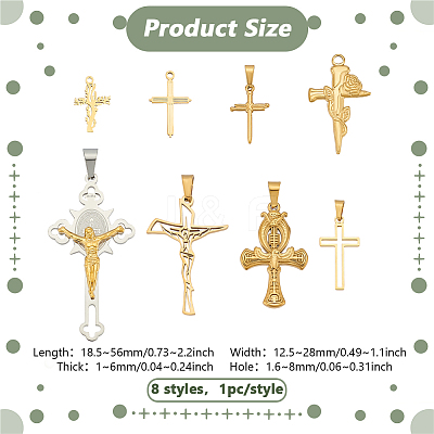 8Pcs 8 Styles 304 Stainless Steel Pendants STAS-PH0006-06-1