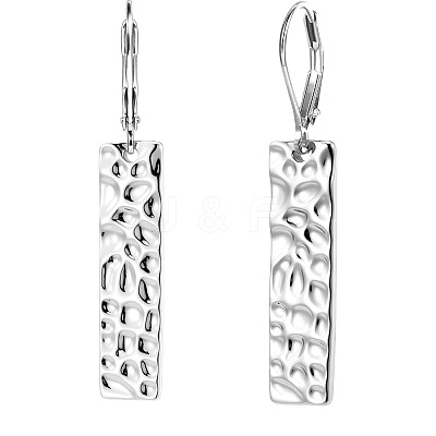 Hammered Rectangle Brass Leverback Earrings FS-WG7358A-01-1